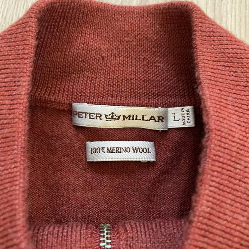 Peter Millar Merino Wool Quarter Zip Pullover Sweater Men L Orange-Red Mock Neck - Picture 7 of 11